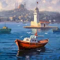 Maiden’s Tower Embraced by Blue Oil Painting