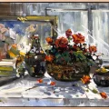 Pencere Önünde Güller Yağlı Boya Tablosu