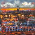 Galata Tower and Music Oil Painting