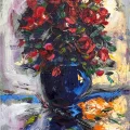 Reflected Red Flowers Oil Painting