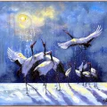 Cranes in a Winter Landscape Oil Painting