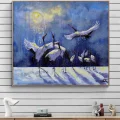Cranes in a Winter Landscape Oil Painting