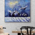 Cranes in a Winter Landscape Oil Painting