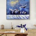Cranes in a Winter Landscape Oil Painting