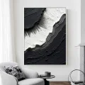 Siyah Beyaz Dalgalar Siparişe Özel Soyut Yağlı Boya Tablo