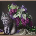 Sepette Renkli Leylaklar ve Kedi Siparişe Özel Yağlı Boya Tablo