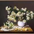 White Roses in a Vase Custom Order Oil Painting