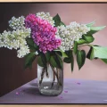 Lilacs in a Glass Vase Custom Oil Painting