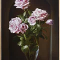 Pink Roses in a Glass Vase Custom Oil Painting