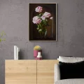 Pink Roses in a Glass Vase Custom Oil Painting