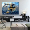 Blue Gray and Gold Custom Order Abstract Oil Painting