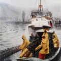 Fishermen Drawing the Net | Watercolor Painting