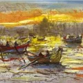 Boğazda Kayıkçıların Dansı Yağlı Boya Tablosu