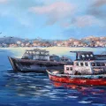 Boğazda Tekneler Yağlı Boya Tablosu