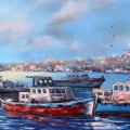 Boğazda Tekneler Yağlı Boya Tablosu