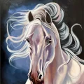 Beyaz Atın Zarafeti Yağlı Boya Tablosu