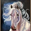 Beyaz Atın Zarafeti Yağlı Boya Tablosu