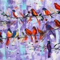 Song of Colorful Birds Oil Painting | Simurg Art Gallery