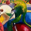 Colorful Harmony of Pigeons Oil Painting