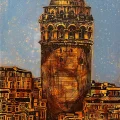 Nostaljik Galata Kulesi Yağlı Boya Tablosu