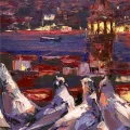 Birds Looking At Galata Oil Painting