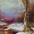 Dere Kenarında Kış Beyazı Yağlı Boya Tablosu