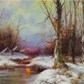 Dere Kenarında Kış Beyazı Yağlı Boya Tablosu
