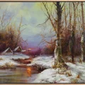 Dere Kenarında Kış Beyazı Yağlı Boya Tablosu