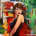 Woman in Red Oil Painting