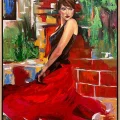 Woman in Red Oil Painting