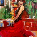 Woman in Red Oil Painting