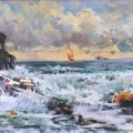 Waves Hit the Rocks Oil Painting | Simurg Art Gallery