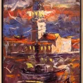 Kız Kulesi ve Tekneler Yağlı Boya Tablosu