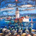 Tower Dancing with the Birds Oil Painting | Simurg Art Gallery