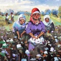 Women Picking Cotton Oil Painting