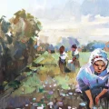 Women Picking Cotton Oil Painting