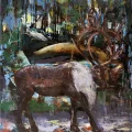 Raindeer Oil Painting
