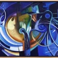 Abstract Dreams in Navy Blue Oil Painting