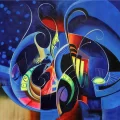 Abstract Night Blue Oil Painting