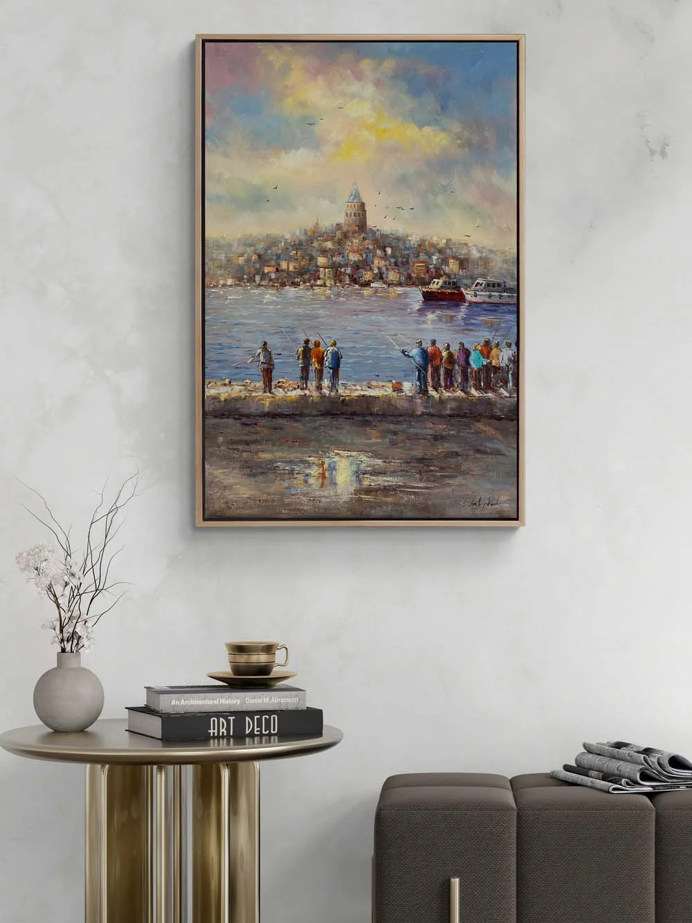 Haliç Kıyısı Balıkçılar Yağlı Boya Tablosu