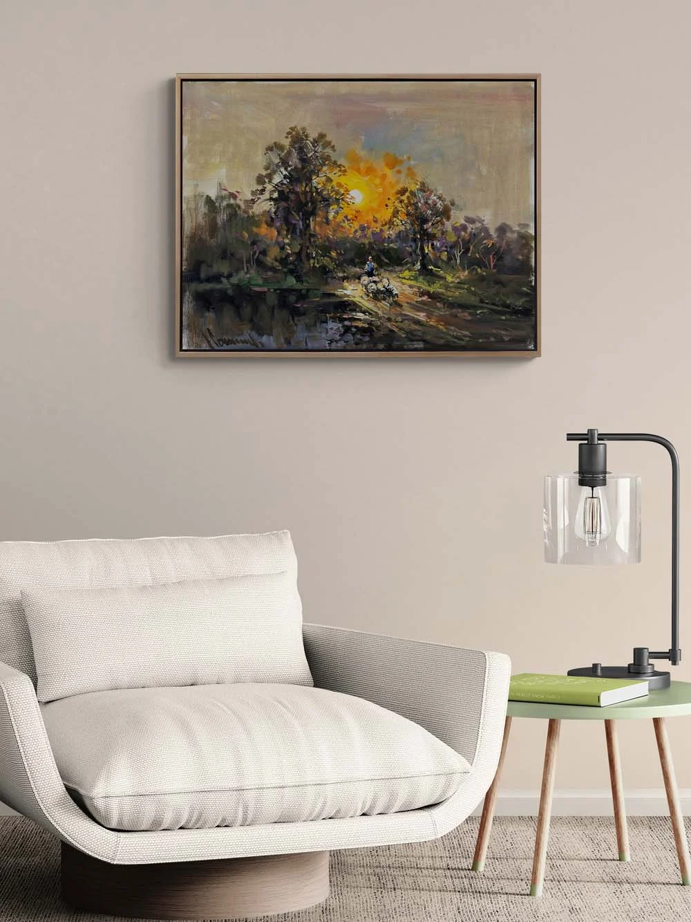 Gün Batımında Köy Yolu Yağlı Boya Tablosu