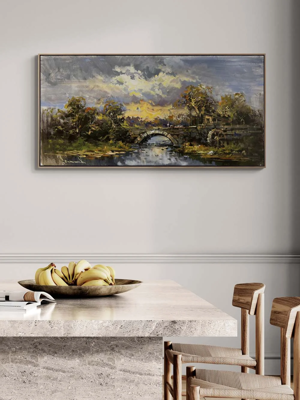 Taş Köprüde Sonbahar Yağlı Boya Tablosu