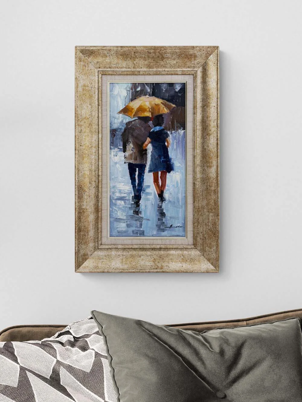 Yağmur Altında Aşıklar Yağlı Boya Tablosu