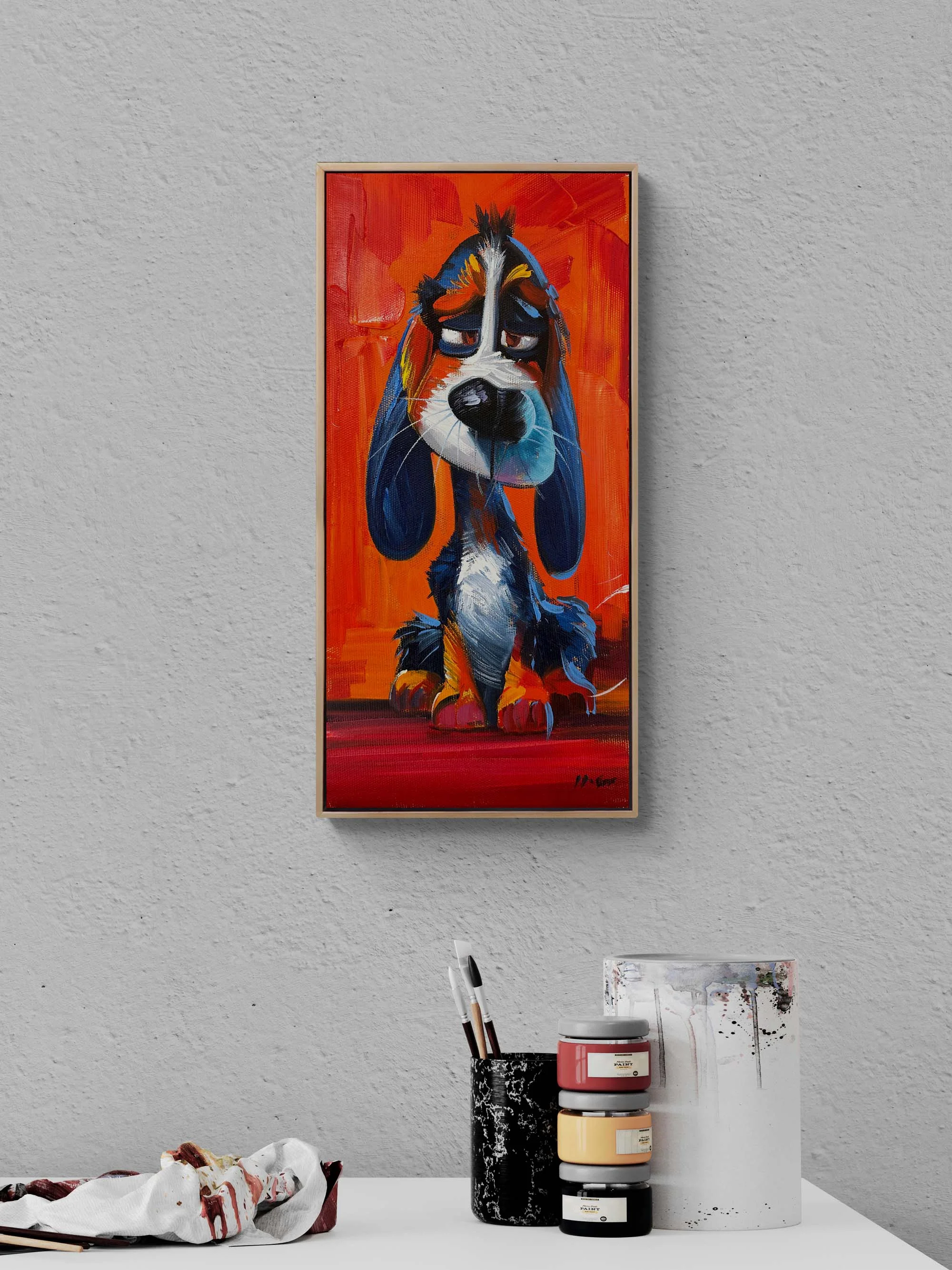 Uykulu Köpek Bakışları Yağlı Boya Tablosu