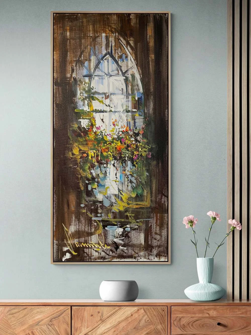 Pencere Bahçesi Yağlı Boya Tablosu