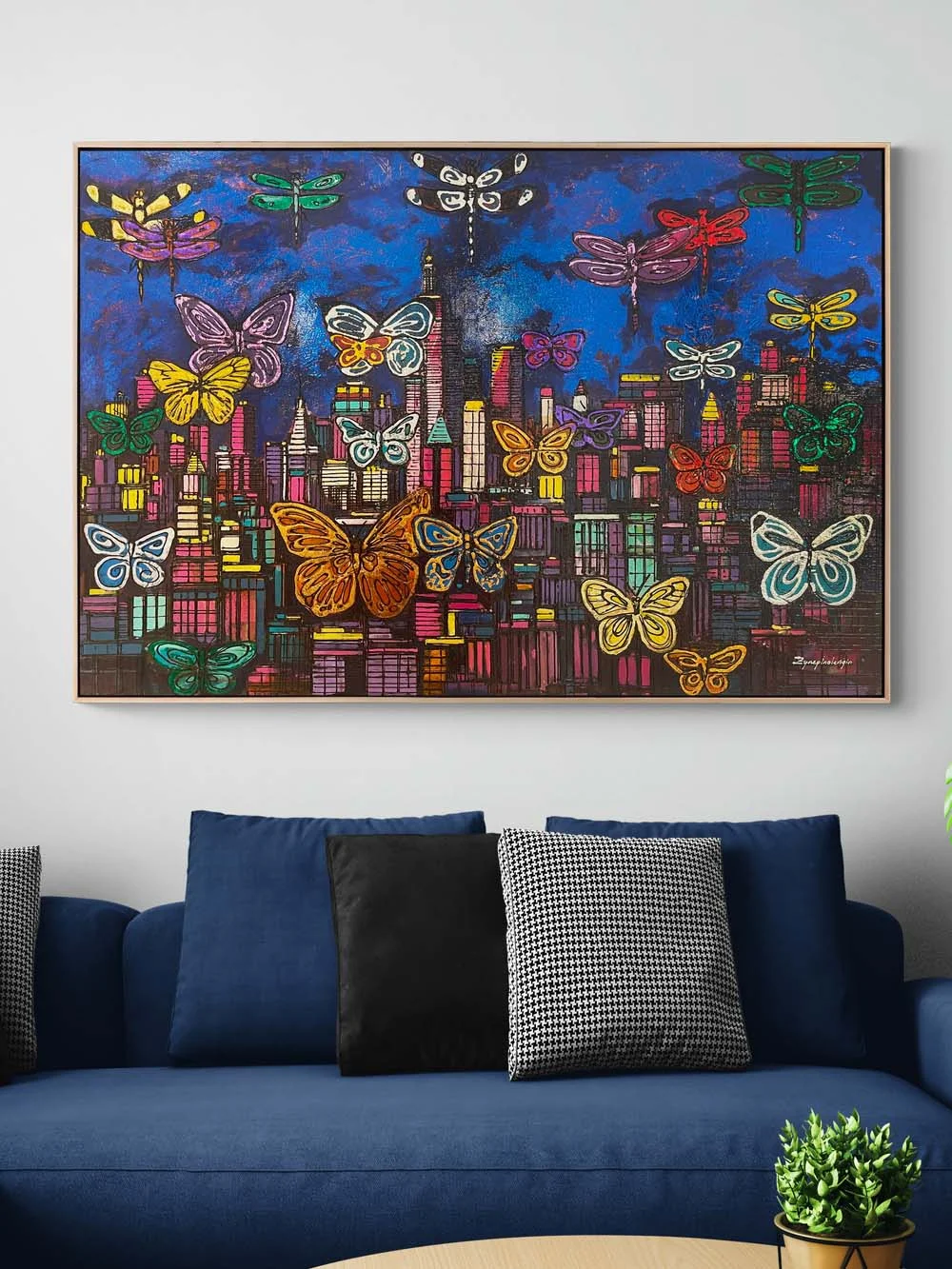 Modern Şehirin Kelebekleri Yağlı Boya Tablosu