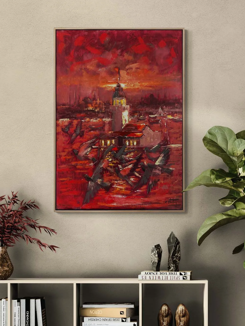 Kızıl Günbatımı Yağlı Boya Tablosu