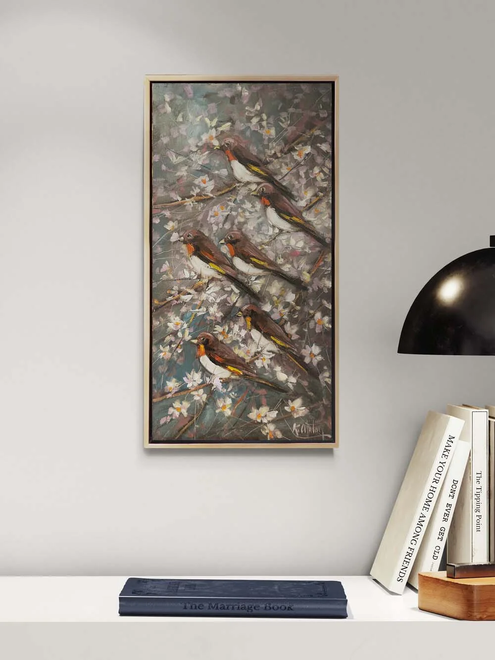 Gece Dallarında Kuşlar Yağlı Boya Tablosu