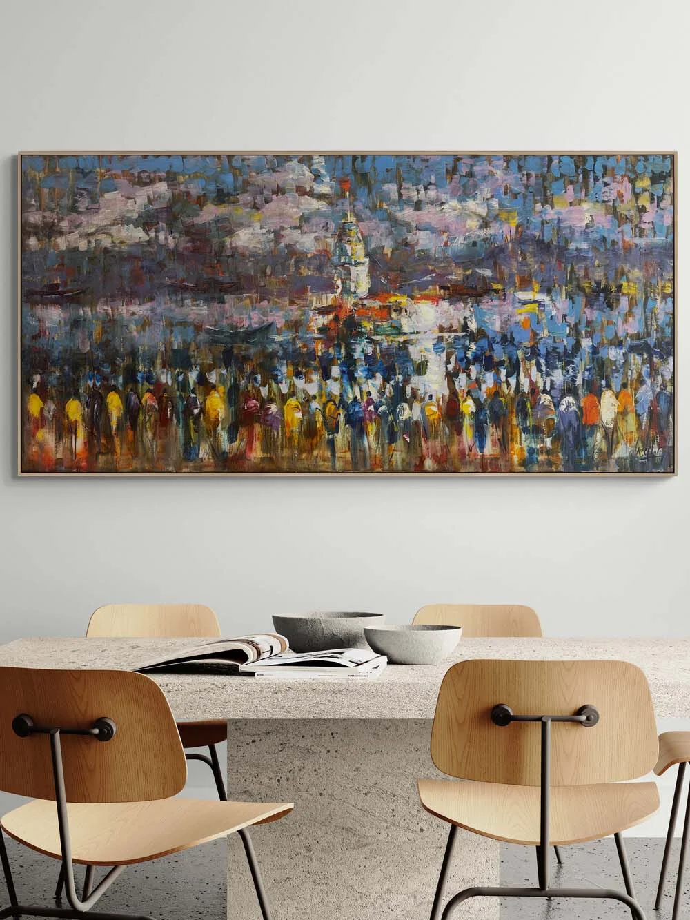 Üsküdarda Kalabalıklar Yağlı Boya Tablosu