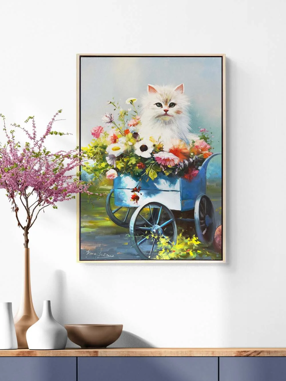 Çiçek Arabasında Bahar Yağlı Boya Tablosu